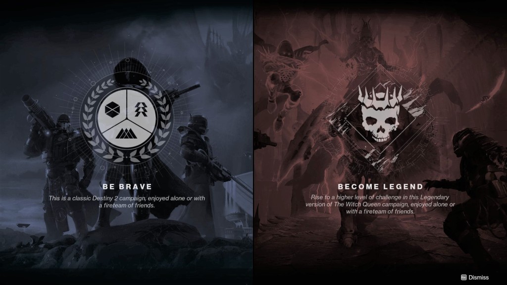 Choose between Classic and Legendary modes for the campaign of Destiny 2 Witch Queen.
